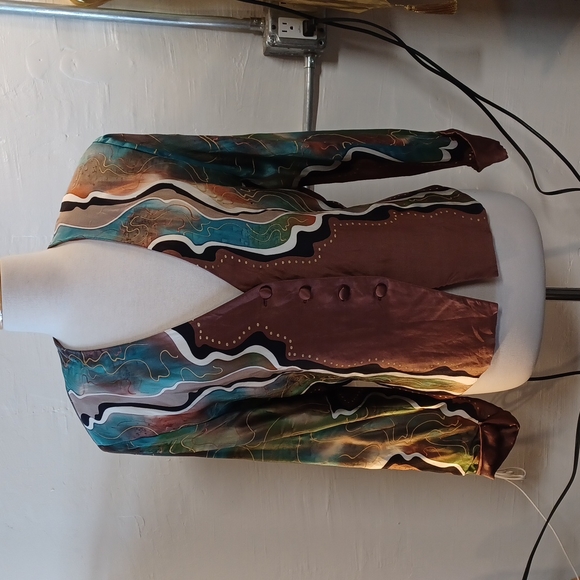 Louise Blumberg silk watercolor blazer jacket coat sz M - Picture 1 of 9